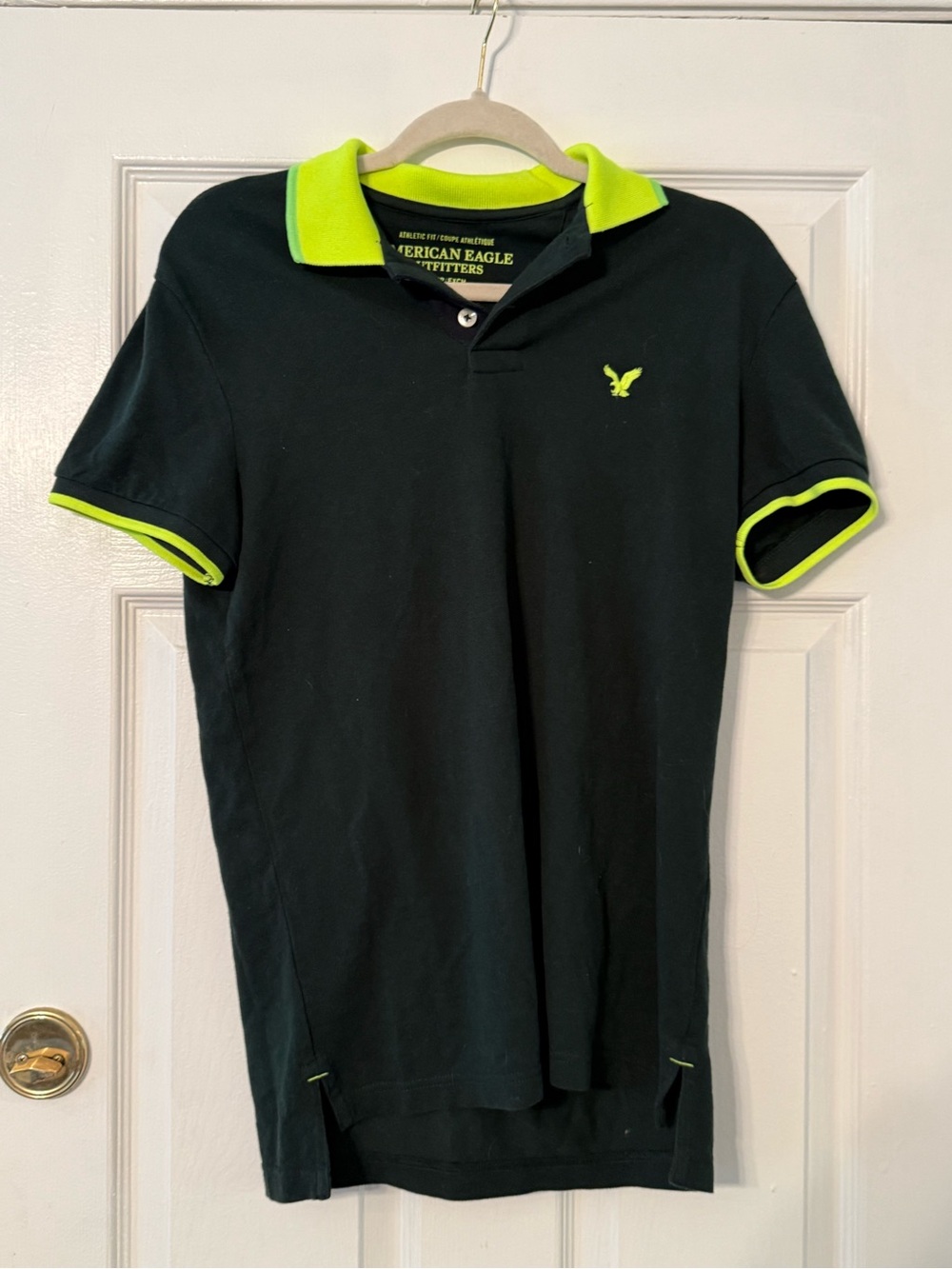 American Eagle Outfitters Men’s  Green Polo with Neon Green Trim